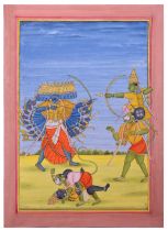 A RAMAYANA SCENE DEPICTING THE WAR BETWEEN RAM AND RAVANA, AURANGABAD SCHOOL, 19TH CENTURY