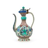 AN IZNIK STYLE POTTERY EWER, SAMSON, 19TH CENTURY, FRANCE