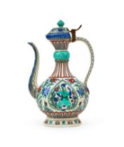 AN IZNIK STYLE POTTERY EWER, SAMSON, 19TH CENTURY, FRANCE