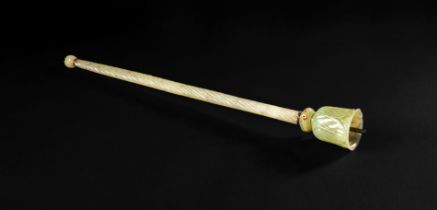 A MUGHAL GEM-SET CARVED JADE FLY WHISK, INDIA, 18TH CENTURY