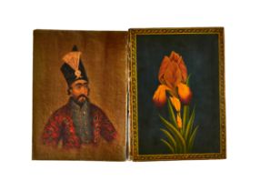 A QAJAR PAPER MACHE LACQUER ALBUM DEPICTING SHAHS, 19TH CENTURY, IRAN