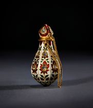 AN EXTREMELY RARE GEM SET GOLD MUGHAL SNUFF BOTTLE, 18TH CENTURY, INDIA