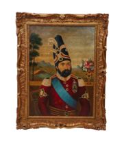 A PORTRAIT OF MUHAMMAD SHAH QAJAR, SIGNED BY AHMAD, OIL ON CANVAS, 19TH CENTURY