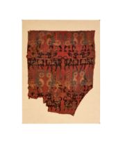 A SOGDIAN SILK SAMITE FRAGMENT WITH LIONS AND BULLS, CENTRAL ASIA, 7TH-9TH CENTURY