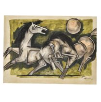 M.F. HUSAIN (1915-2011) "HORSES OF THE SUN"