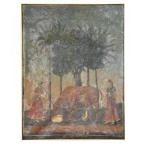 KRISHNA WITH RADHA & GOPIS - MILKING A COW, 19TH CENTURY, DUTCH BENGAL SCHOOL
