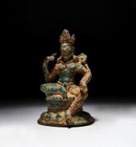 A HIGHLY IMPORTANT GANDHARA BRONZE SEATED BODHISATTVA , 7TH/8TH CENTURY