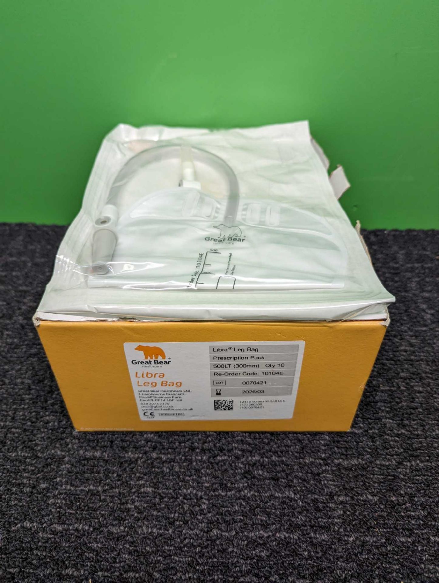 Box of Great Bear Healthcare Libra Leg Bag Prescription Packs (500LT)