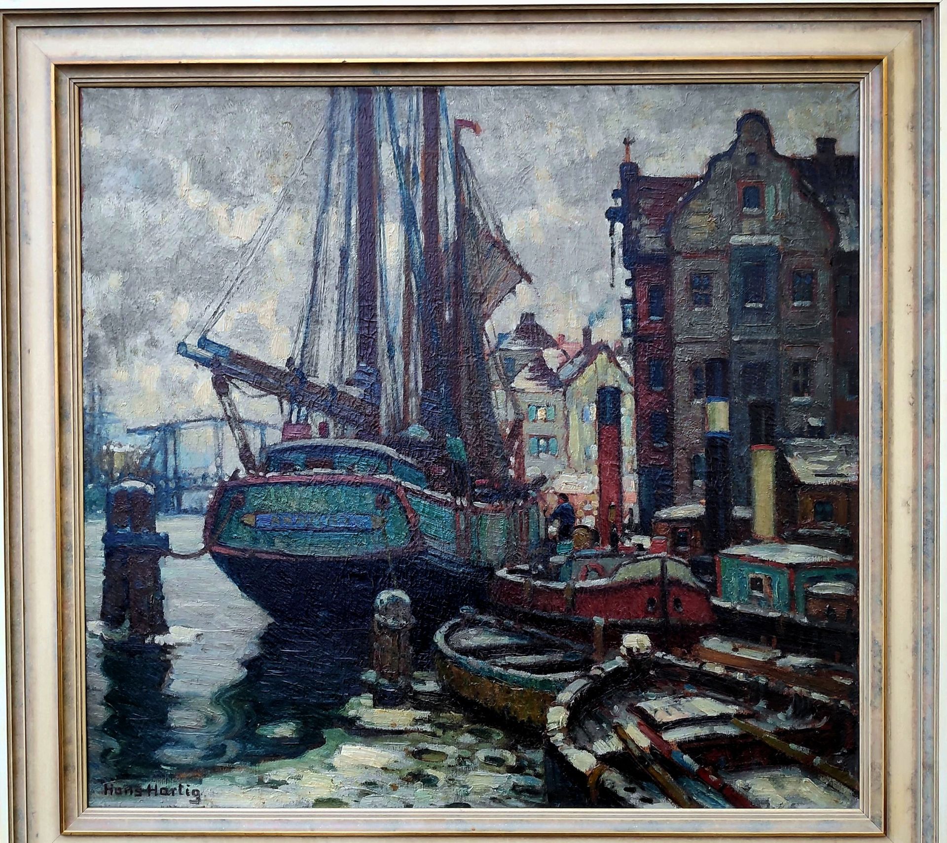 Hartig, Hans (1873 Karvin/Pommern - 1936 Berlin) "Winter im Stettiner Hafen" - Bild 2 aus 3