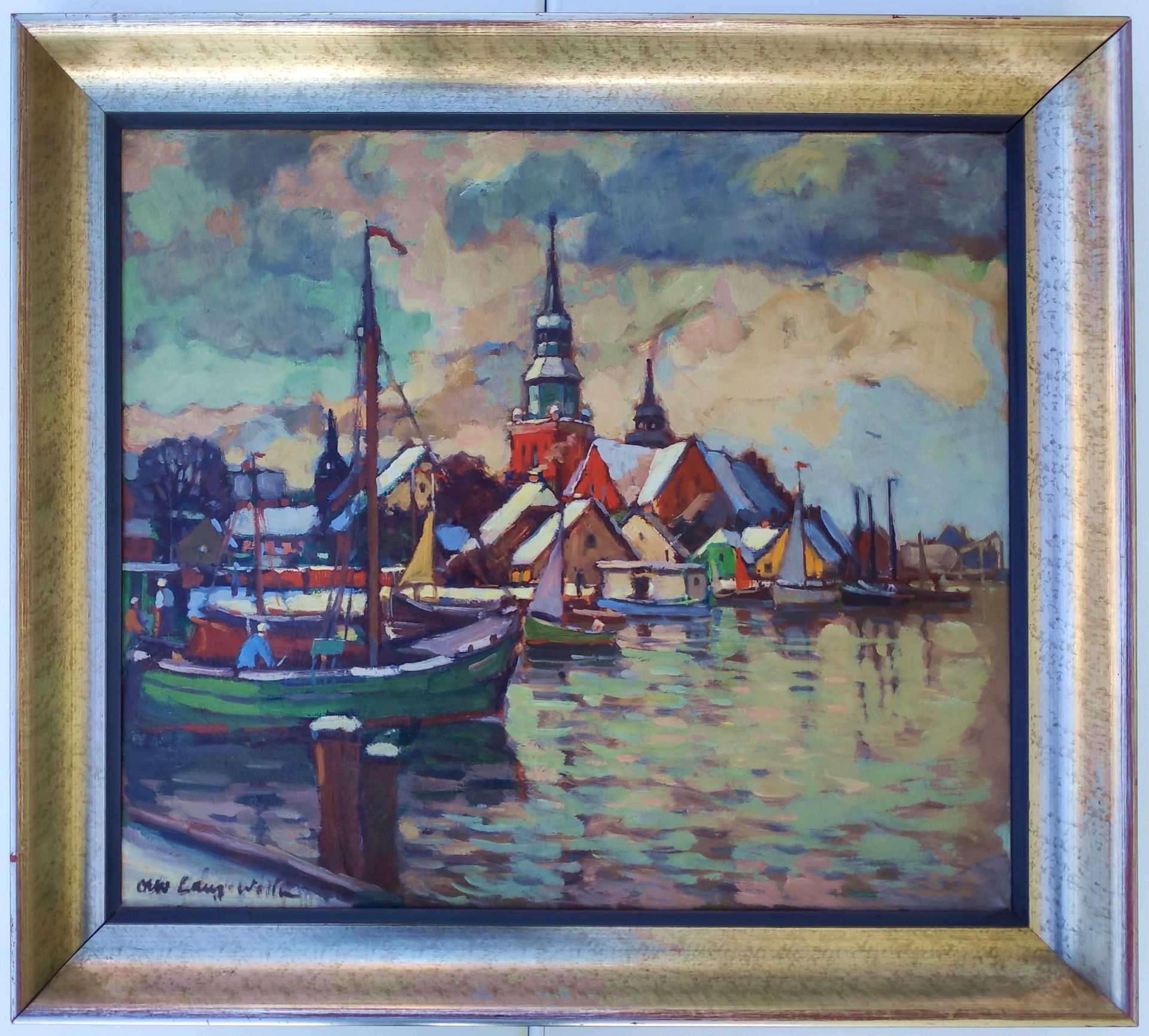 Lang-Wollin, Otto (1881 Kassel – 1958 San Remo) „Winterabend im Wolliner Hafen“ - Bild 2 aus 3