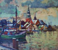 Lang-Wollin, Otto (1881 Kassel – 1958 San Remo) „Winterabend im Wolliner Hafen“