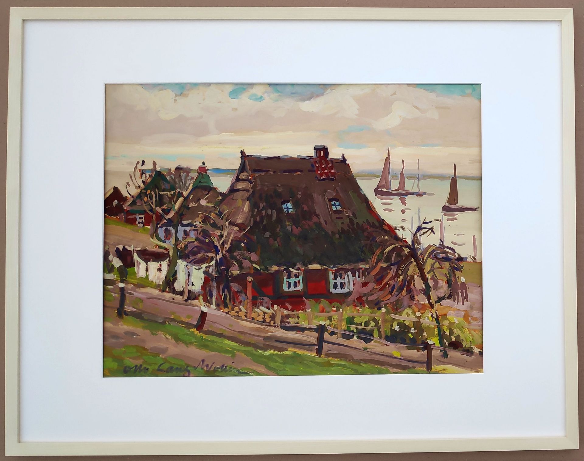 Lang-Wollin, Otto (1881 Kassel – 1958 San Remo) „Fischersiedlung Gothmund an der Trave bei Lübeck“ - Bild 2 aus 3