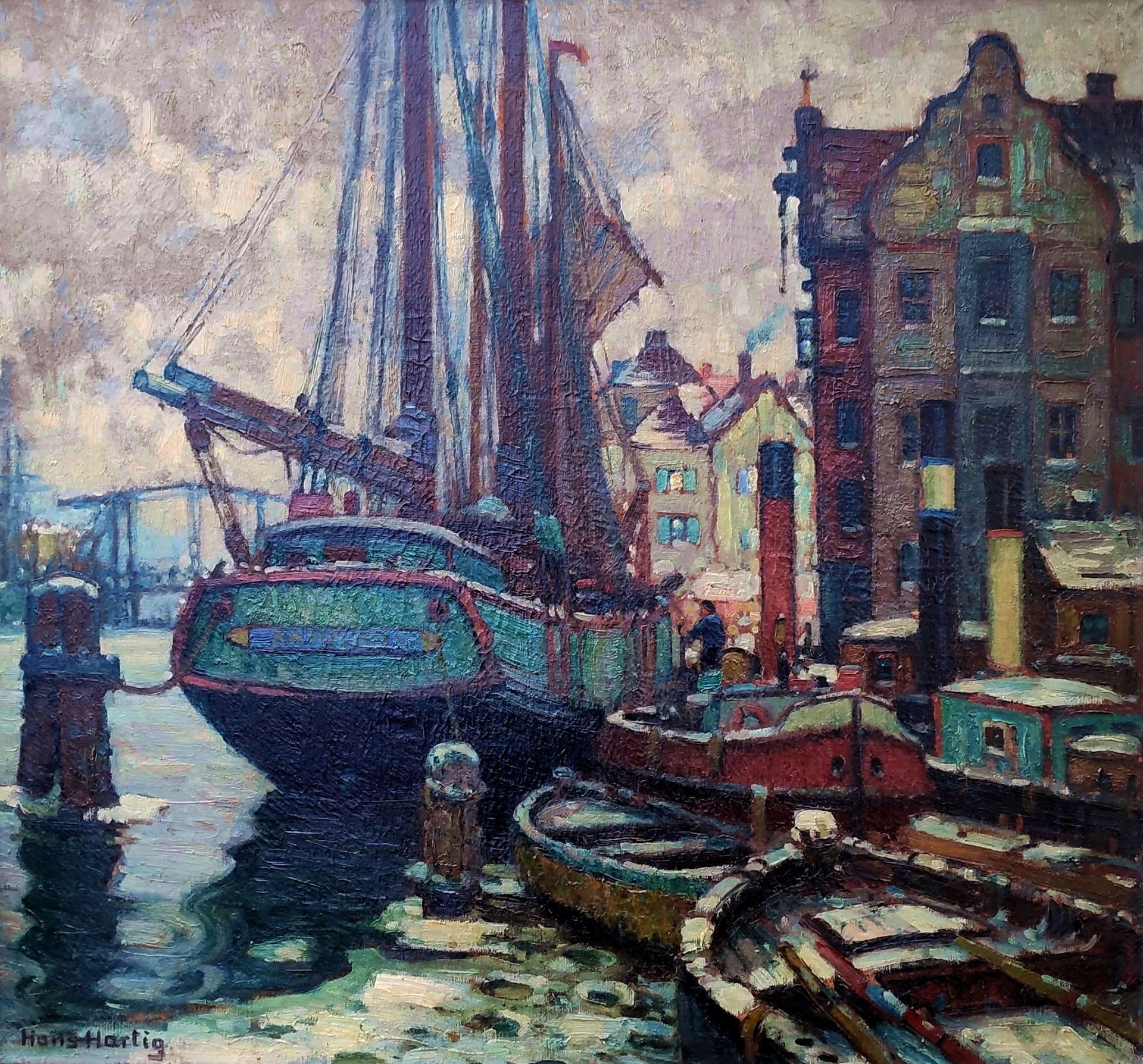 Hartig, Hans (1873 Karvin/Pommern - 1936 Berlin) "Winter im Stettiner Hafen"