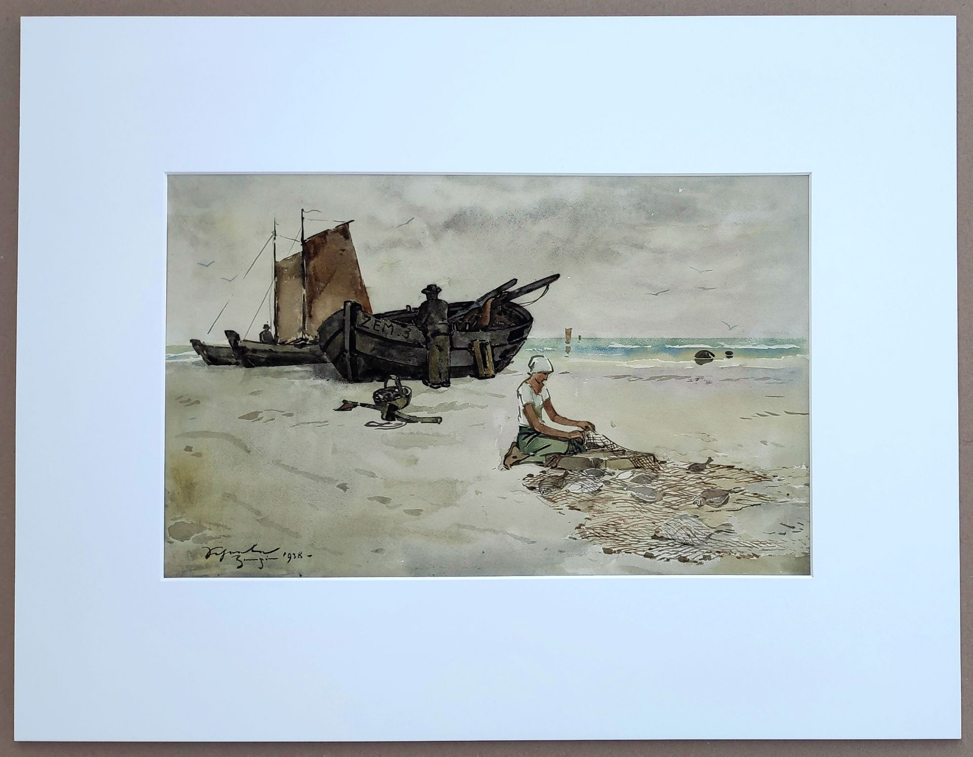 Scheele, Hugo (1881 Arnsberg - 1960 Greifswald) „Zempiner Fischerpaar am Strand“ - Image 2 of 3