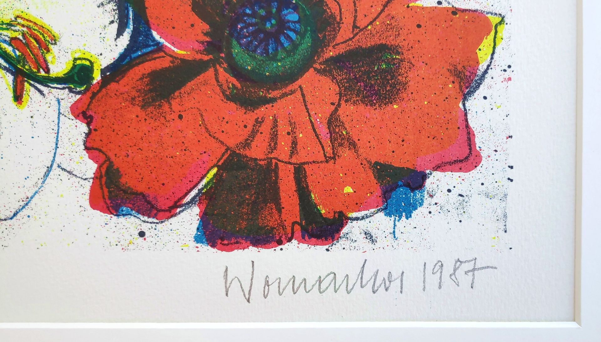 Womacka, Walter (1925 Obergeorgenthal/Böhmen - 2010 Berlin) „Blumenstück mit Mohn, Lilien und Ritter - Image 3 of 4