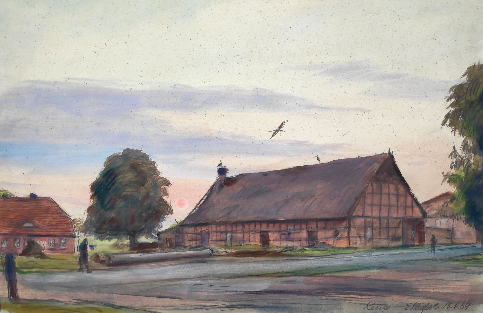 Kliefert, Erich (1893 Berlin – 1994 Stralsund) „Abendliches Idyll in Kenz bei Barth (Vorpommern)“