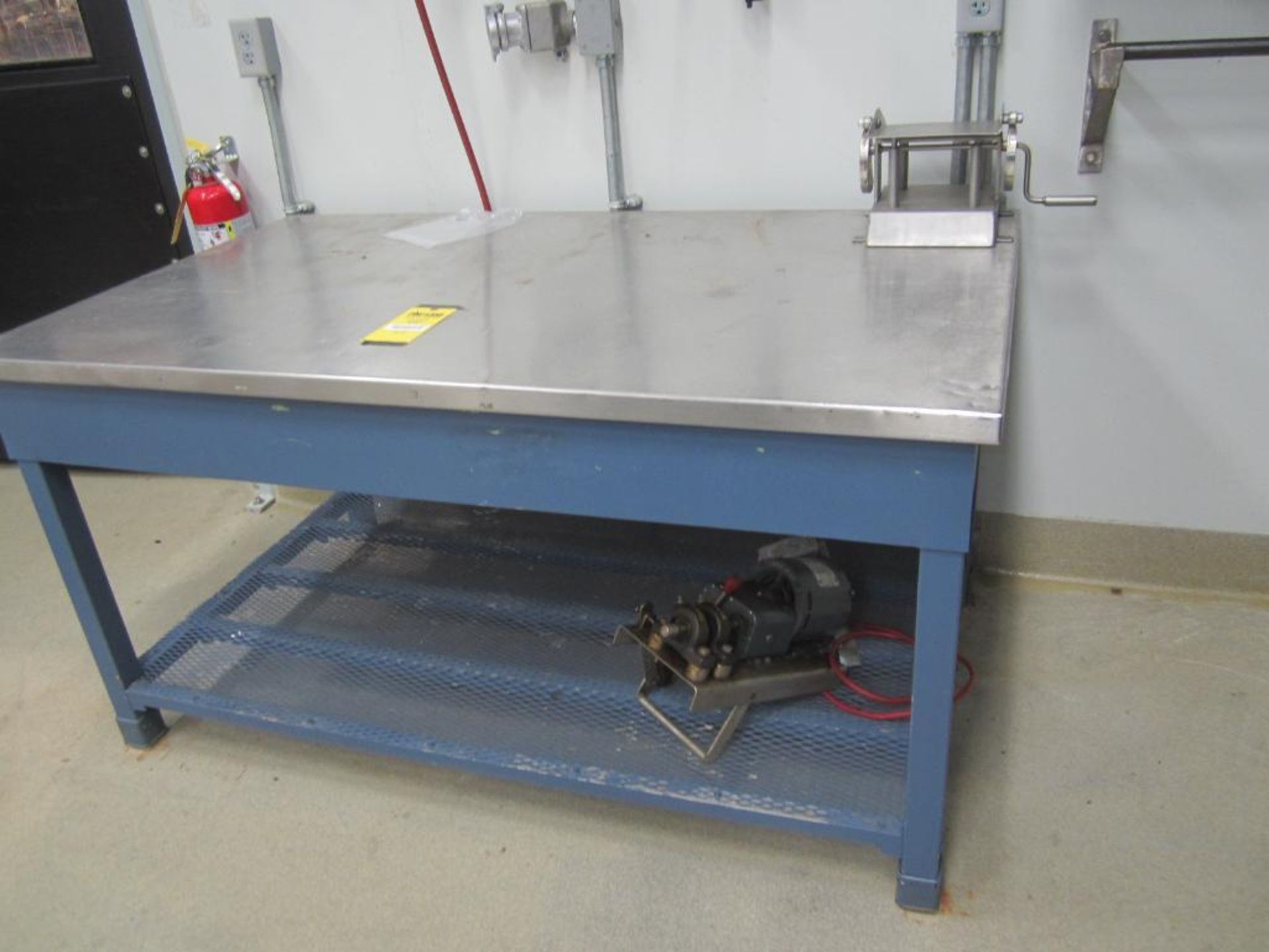 Lab table top with stainless steel top with contents