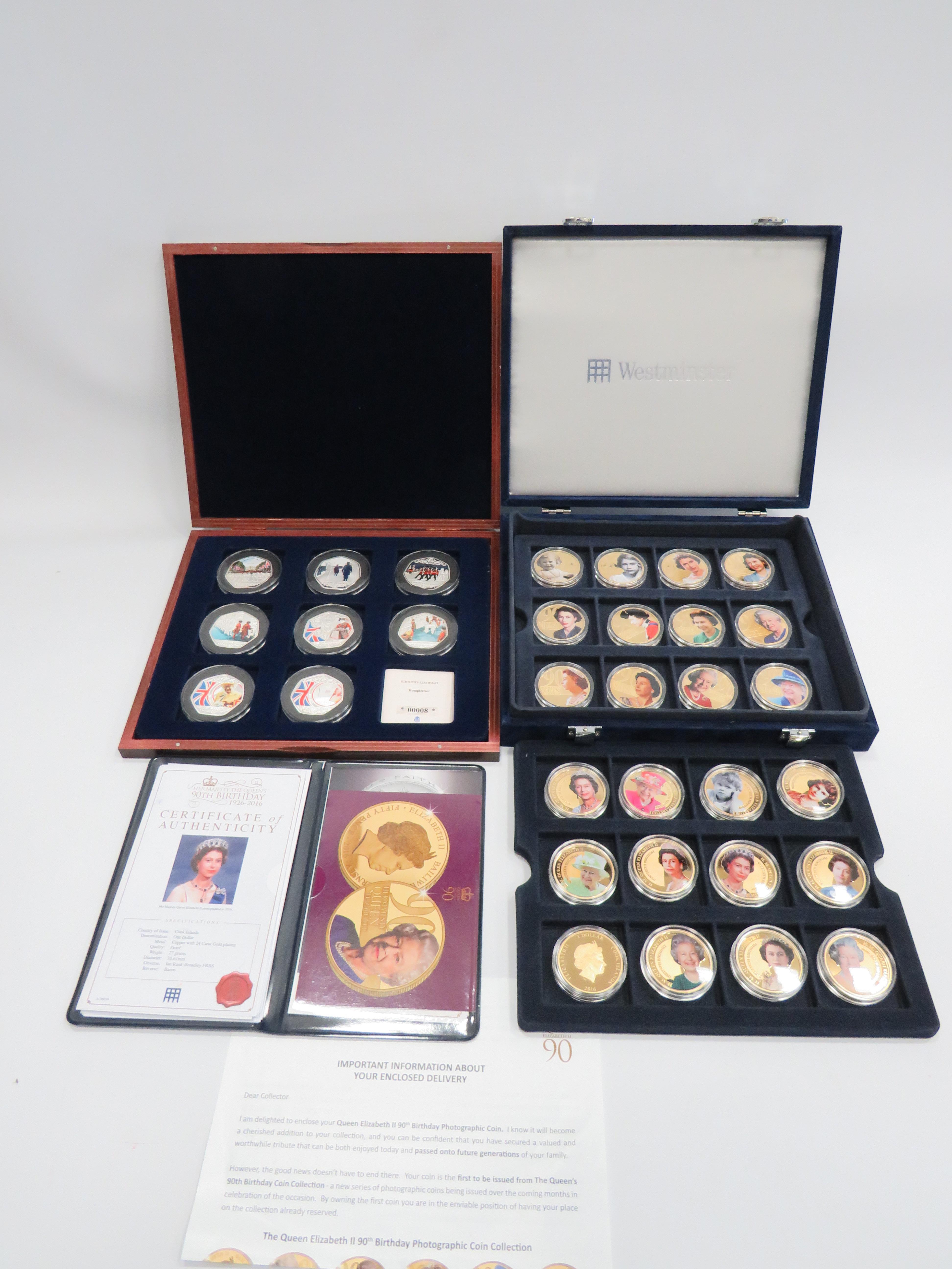 Cased Boxed Set of 24 gold plated Copper Commemorative Coins of the Queens 90th Birthday in 2016