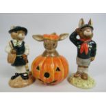 3 Royal Doulton Bunnykins figurines, Halloween, Be Prepared and school day.