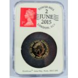 2015 UK Mint Proof One Pound coin, sealed in plastic capsule with stamp. Comes with plus display