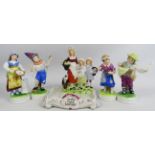 Yardley ceramic soap dish and 4 Alfretto figurines.