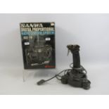 Sanwa digital proportional radio control system and a Saitek Joystick.