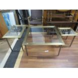 Set of three brushed metal glass topped tables