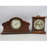 Vintage wooden mantle clock for spairs or repair plus a quartz mantle clock,