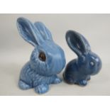 Sylvac blue snub nose Bunny model 1065 and a similar Denby ware rabbit.