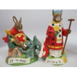 2 Royal Doulton Bunnykins Limited edition figurines, St George 153 of 1000 and St David 144 of