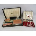 Art deco dressing table grooming set and a set of cutlery.