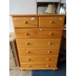 Modern Pine five drawer chest with two short drawers over