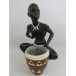 Vintage African figural chalkware lamp. Approx 14.5" tall.