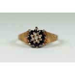 9ct gold vintage diamond & sapphire floral cluster ring (2.5g) 2041057