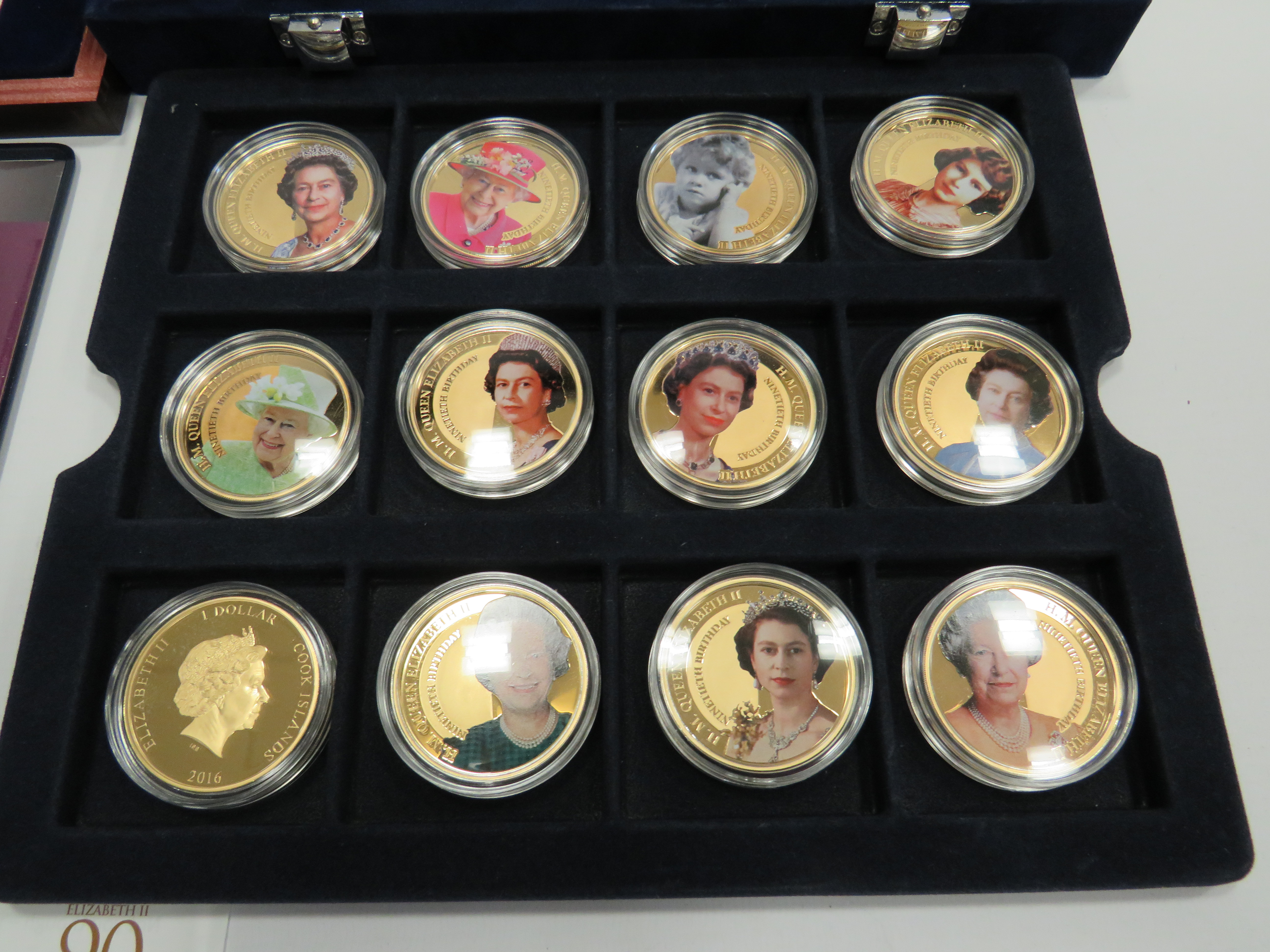 Cased Boxed Set of 24 gold plated Copper Commemorative Coins of the Queens 90th Birthday in 2016 - Image 4 of 5