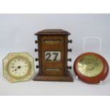 1930s Oak cased Perpetual calendar approx 6" tall, Brass and wooden 40 year calendar and a small