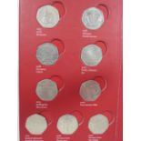 Collection of 25 Circulated collectable UK 50p Coins set in Royal Mint 'Coin Hunt' display wallet (