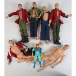 Five 1964 Palitoy Action man figures, 1 Gi Joe and a thundercat.