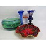 Selection of art glass to include a Stevens and Williams Rainbow bowl, Wedgwood etc.