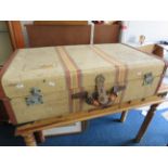 Vintage 1930's Large Fibreboard suitcase with good silk lining