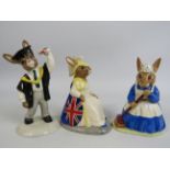 3 Royal Doulton Bunnykins figurines, Britannia limited edition 90 of 2500 with box, Mrs Bunnykins