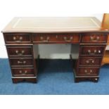 Knee hole desk with columns of drawers each side