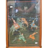 19th Century Rajastan school inspired Hand painted gouache on silk, picture of a Tiger Hunt Framed