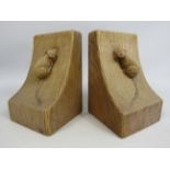 Pair of Robert "Mousey " Thompson Mouse man oak bookends. 6" tall, 4" wide and 3.5" deep.