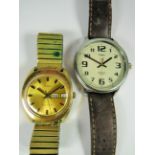 Timex quartz watch with leather strap, needs battery, Timex Day Date mechanical 26962 watch,