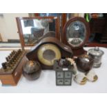 Interesting mixed lot to include Mirrors, Mantle clock, boules, vintage electrical junction box