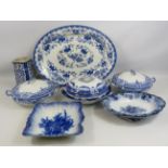 Selection of blue and white vintage ceramics. Meat plate, bowls, tureens etc.