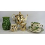Sadler teapot, sugar bowl and milk jug plus a Masons Chartruese large cup and saucer etc.