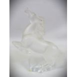 Lalique Kazak Rearing horse glass sculpture, approx 14cm tall. Very minor chip to the base see