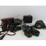 Mixed lot to include a pair of Carl Zeiss Binoculars 8x30, and various cameras etc see pics.